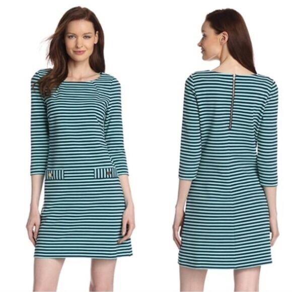 Lilly Pulitzer Dress Sz S Charlene Tropez Blue Green Stripe Ottoman 3/4 Sleeve - Picture 1 of 8
